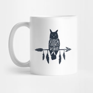 Wisdom Begins In Wonder. Arrow And Owl. Inspirational Quote Mug